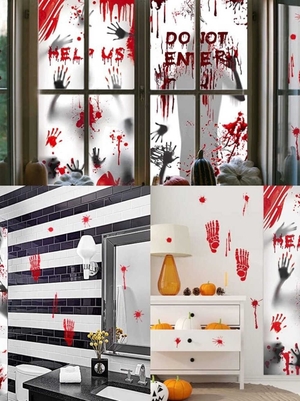 Halloween Giant Bloody Handprint Decorations, 3 PCS Halloween Door Cover Window - Picture 7 of 7